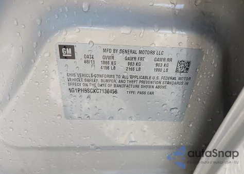 2012 Chevrolet Cruze Ltz from USA, damaged, VIN 1G1PH5SCXC7130450